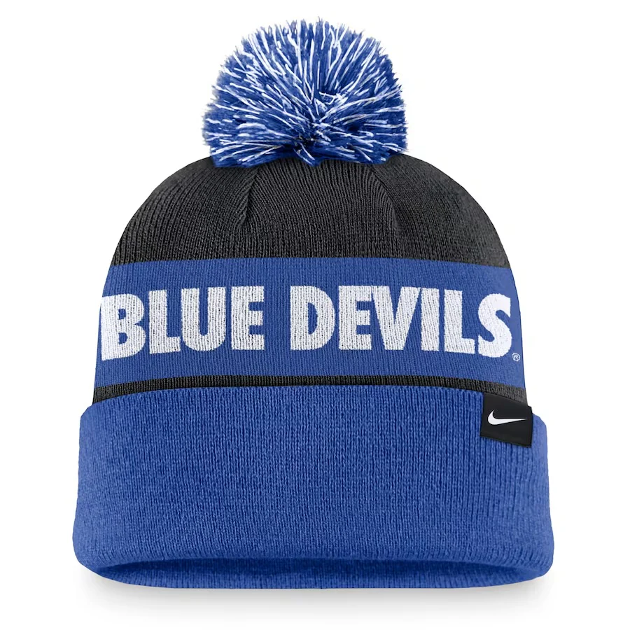 Duke Blue Devils Nike Primetime Peak Cuffed Knit Hat with Pom - Black/Royal