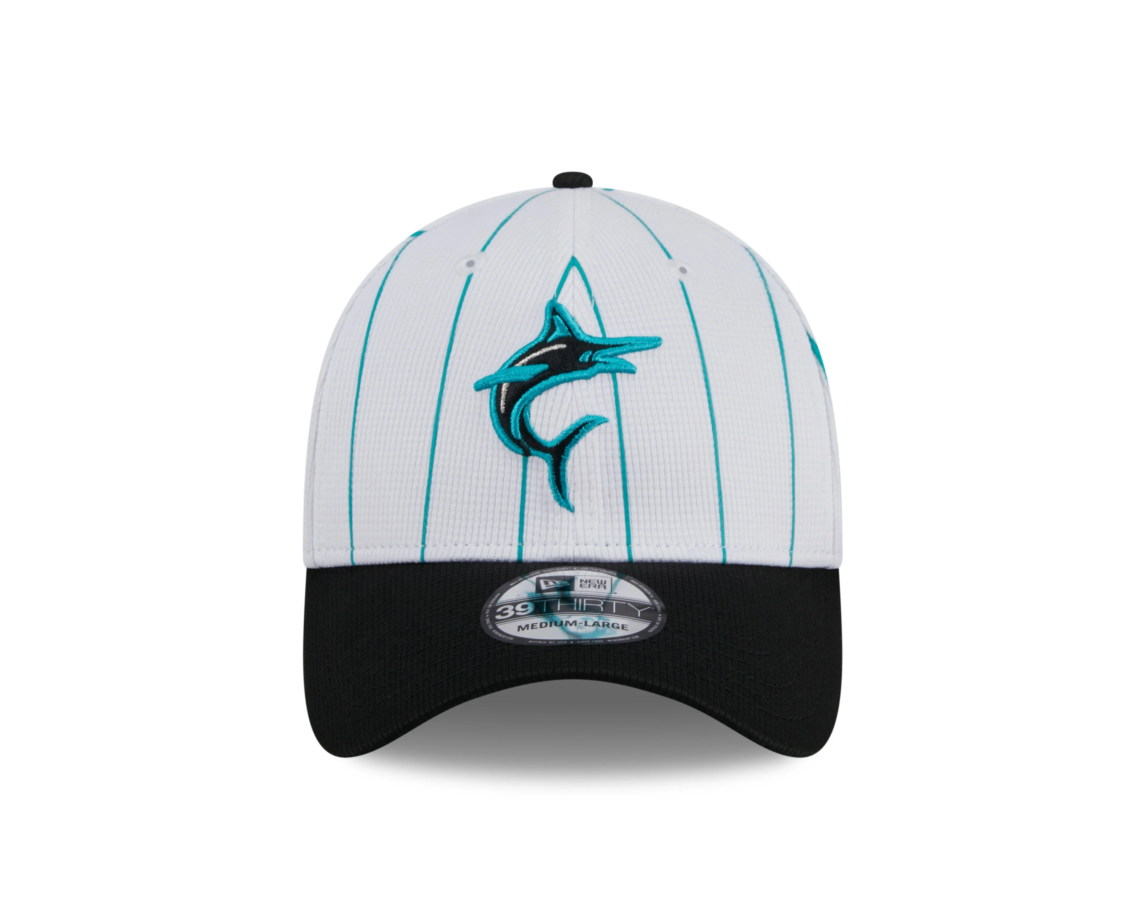 Men's Miami Marlins New Era 2024 Batting Practice White/Black 39THIRTY Flex-Fit Hat