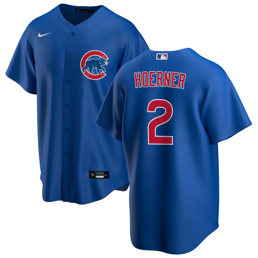 NIKE Men's Nico Hoerner Chicago Cubs Blue Alternate Premium Stitch Replica Jersey