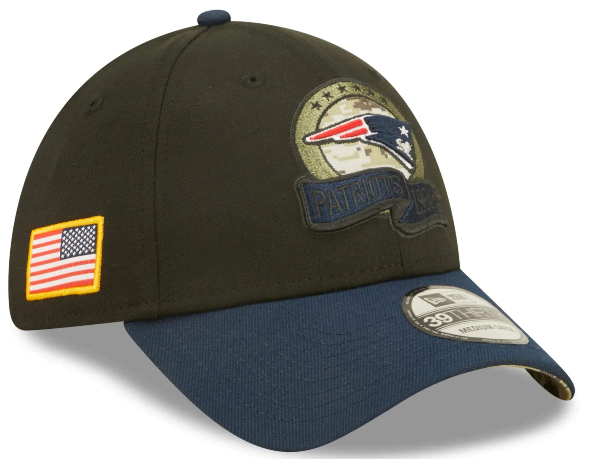 Men's New England Patriots New Era Black 2022 Salute to Service 39THIRTY Flex Hat