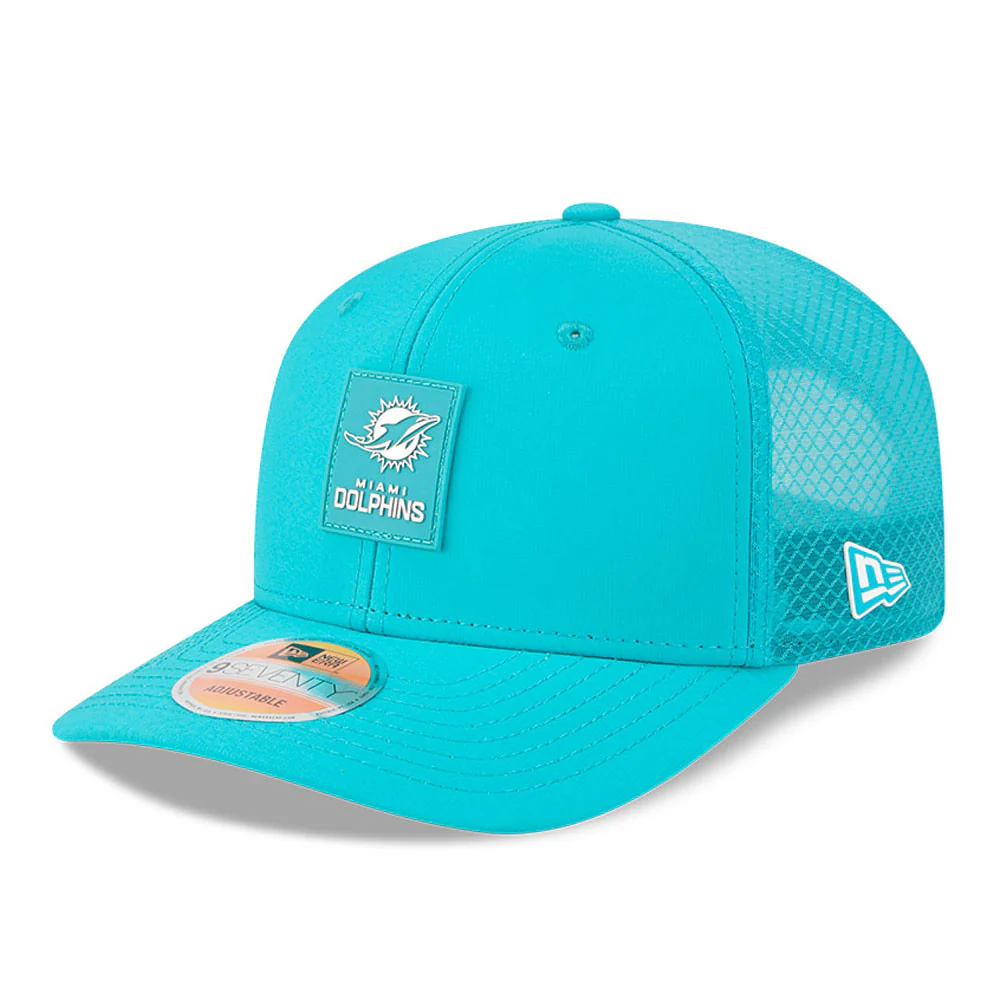 Men's Miami Dolphins New Era Aqua 2025 NFL Sideline Heat 9SEVENTY Adjustable Hat