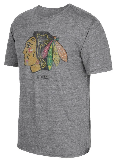 Men's CCM Chicago Blackhawks Heather Gray Bigger Logo T-Shirt