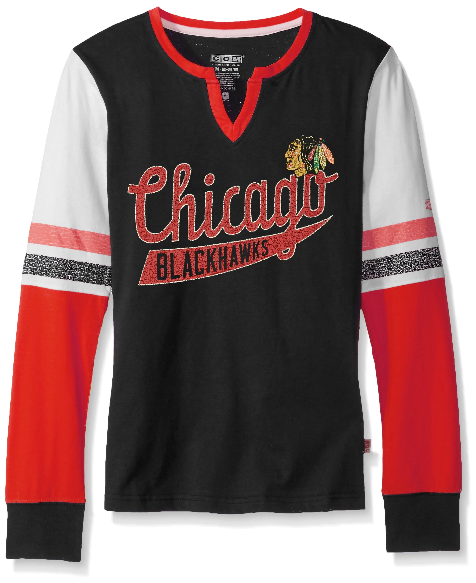 Women's Chicago Blackhawks CCM Black Henley Long Sleeve Tee