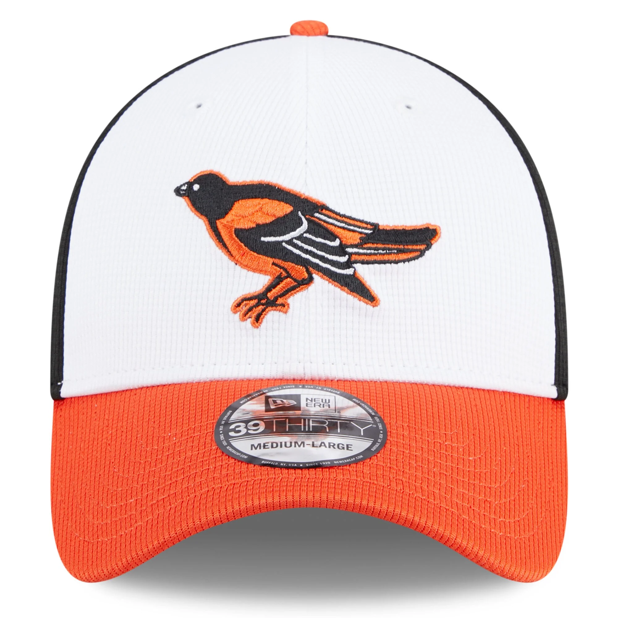 Men's Baltimore Orioles New Era White 2025 Batting Practice 39THIRTY Flex Hat