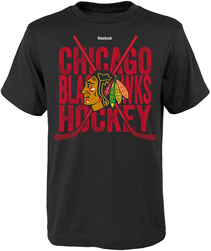 Youth Chicago Blackhawks Black Cross Stix Tee By Reebok