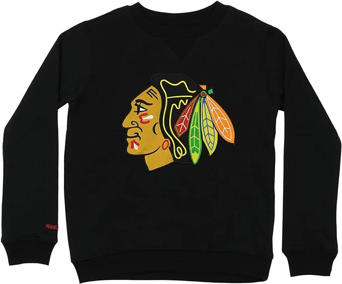 Youth Chicago Blackhawks Prime Pullover Fleece Crew-Black