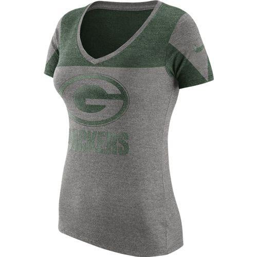 Women's Green Bay Packers Champ Drive 2.0 Tri Tee, Gray/Green-Nike