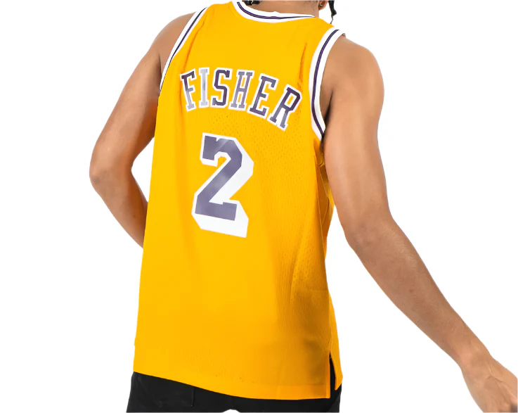 Men's Los Angeles Lakers Derek Fisher Mitchell & Ness Gold 1996-97 Hardwood Classics Swingman Jersey