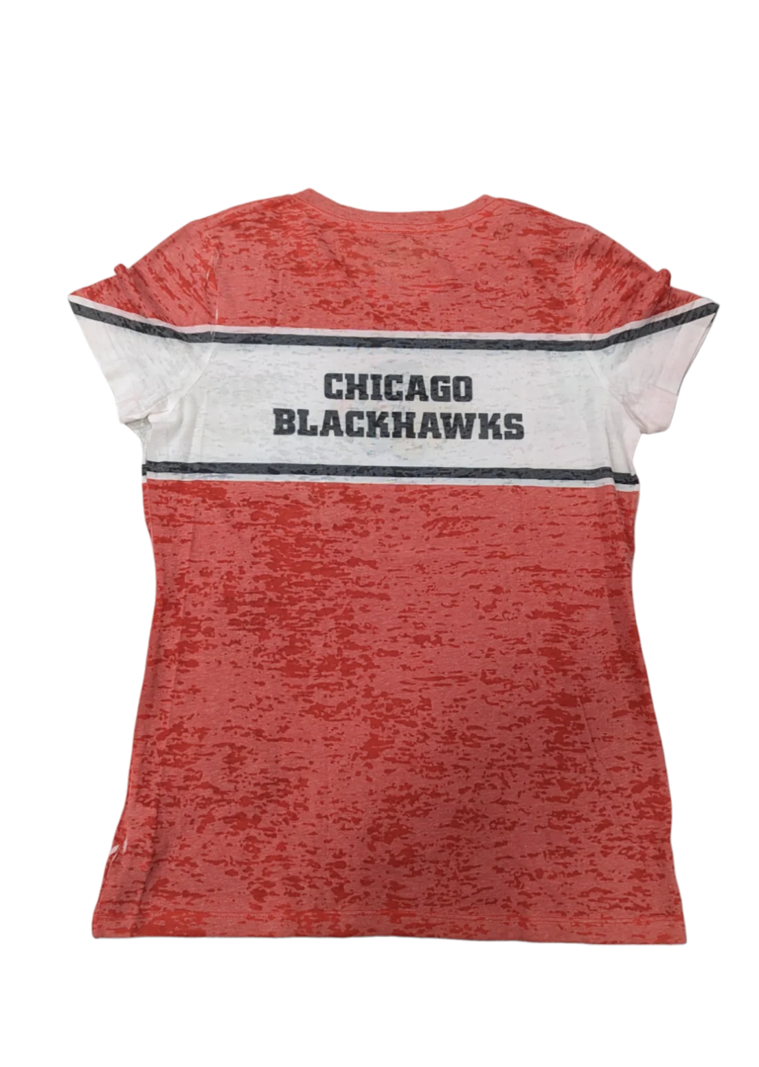 Women's Chicago Blackhawks NHL Red  LevelWear Big Stripe Burnout  Tee