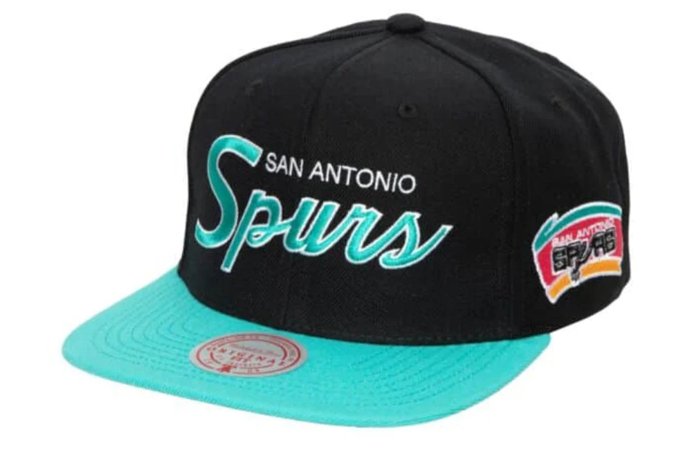 San Antonio Spurs HWC Team Script 2.0 Black Mitchell & Ness Snapback Hat