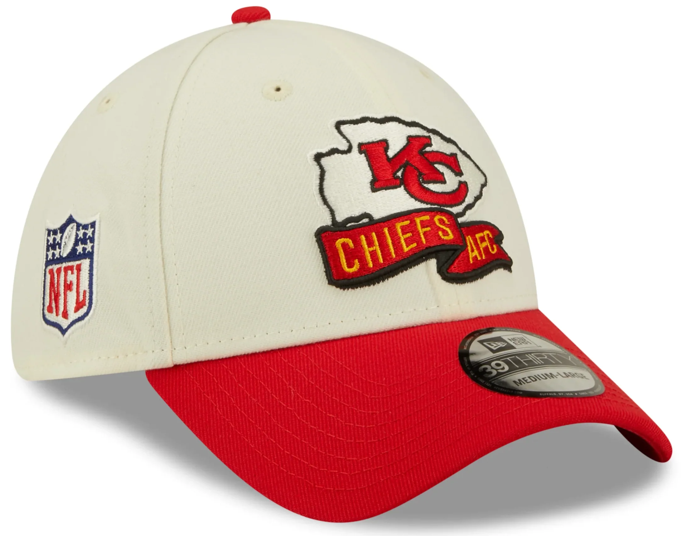 Men's Kansas City Chiefs New Era Cream/Red 2022 Sideline 39THIRTY Flex Hat