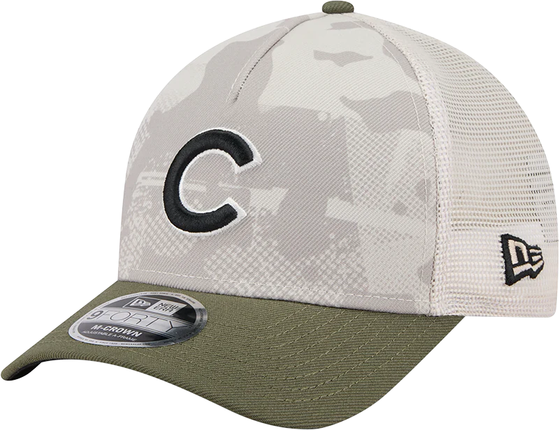 Chicago Cubs 2025 Armed Forces Day Camo New Era 9FORTY M-Crown Trucker Adjustable Hat