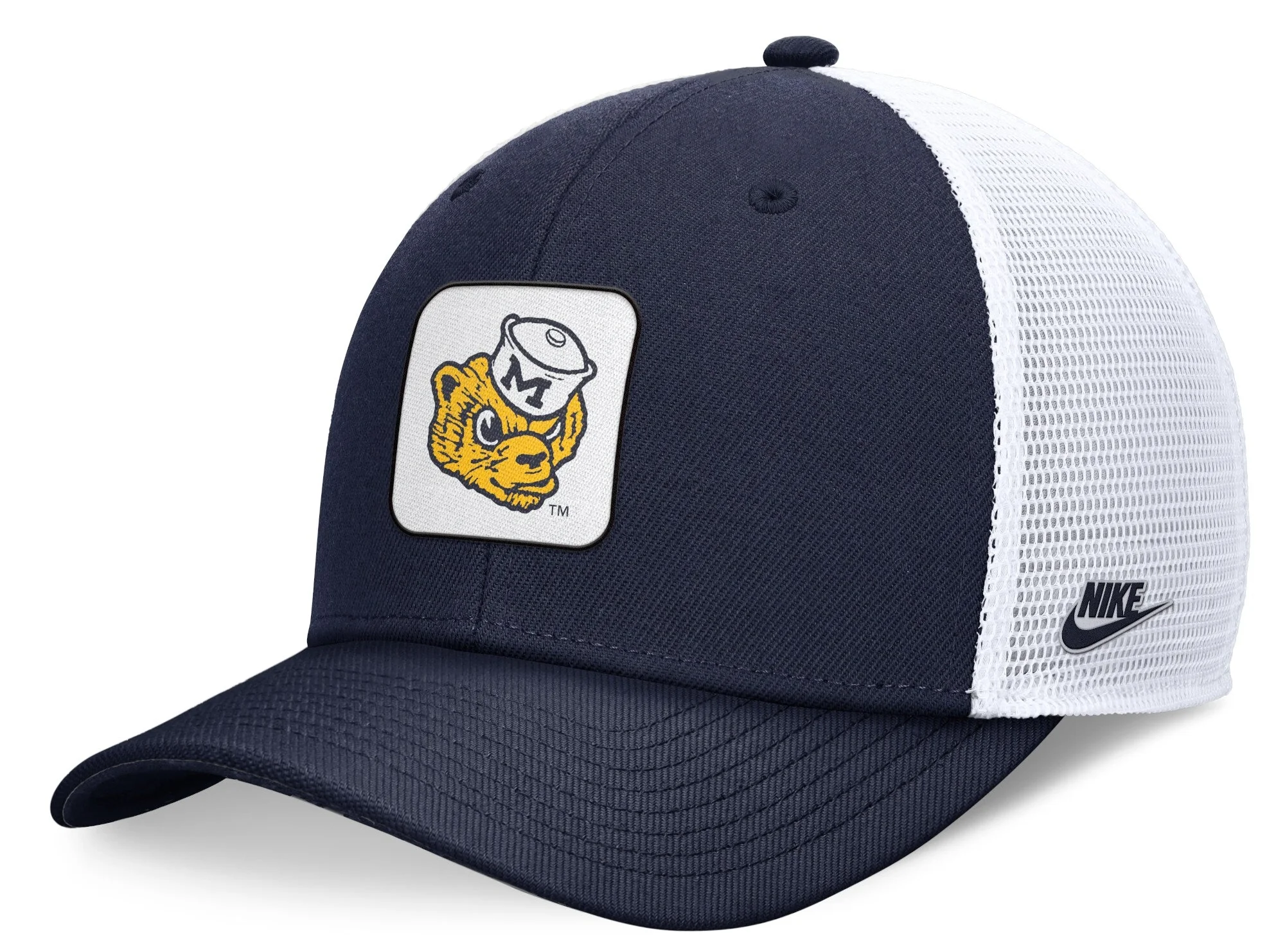 Michigan Wolverines Nike Legacy Rise Mascot Trucker Adjustable Hat - Navy/White