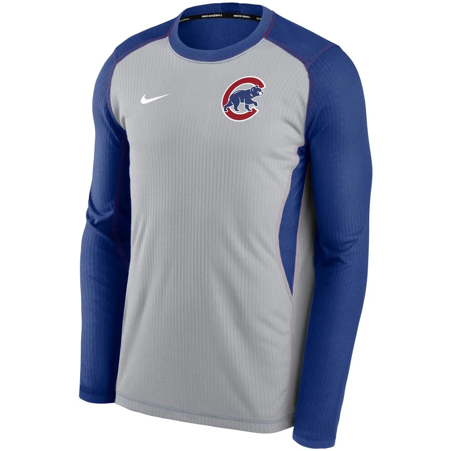 Men's Chicago Cubs Nike Royal/Gray Authentic Collection Game Performance Long Sleeve Dri-Fit Tee