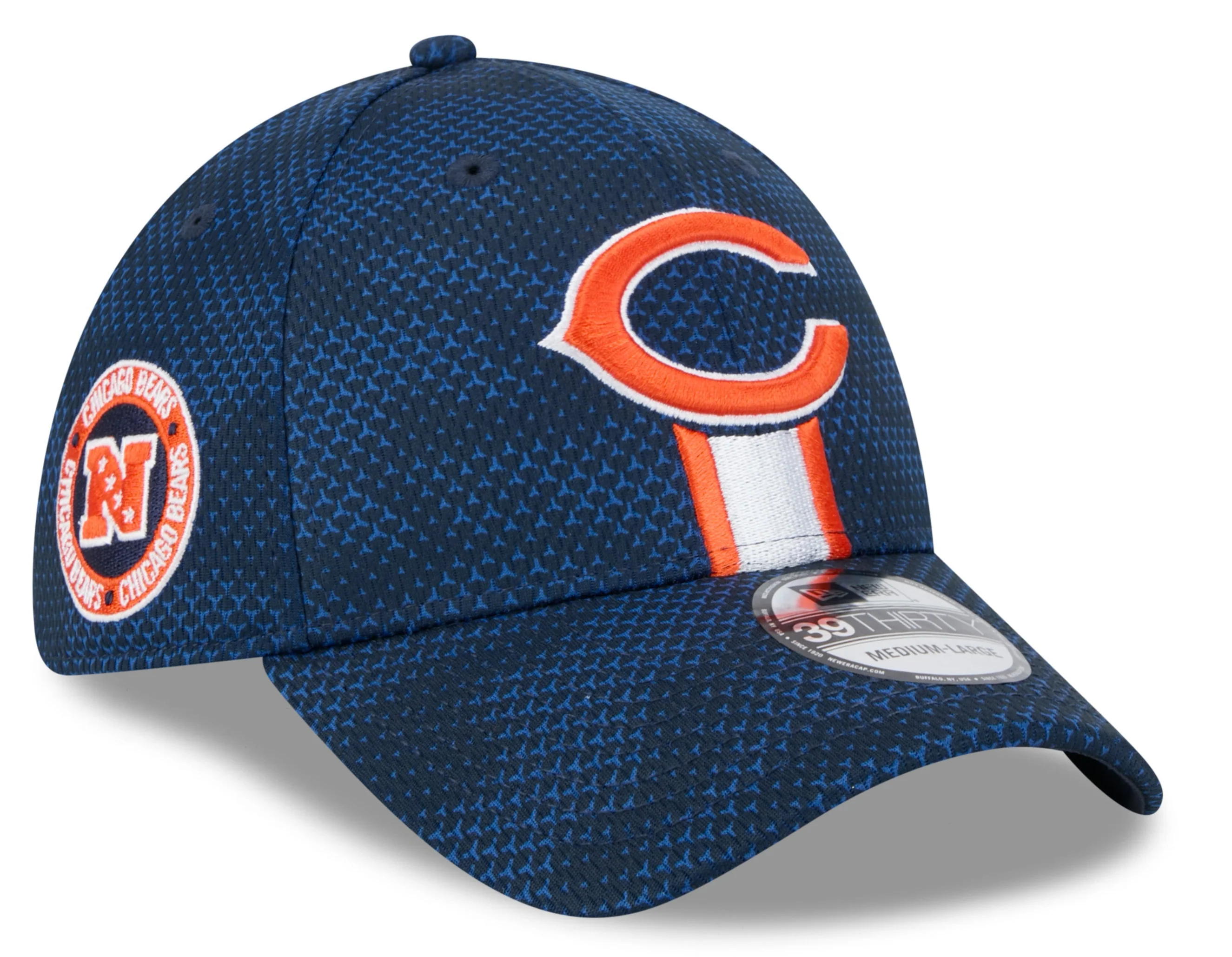 Men's Chicago Bears New Era 2024 Sideline Navy Secondary Logo 39THIRTY Flex Hat