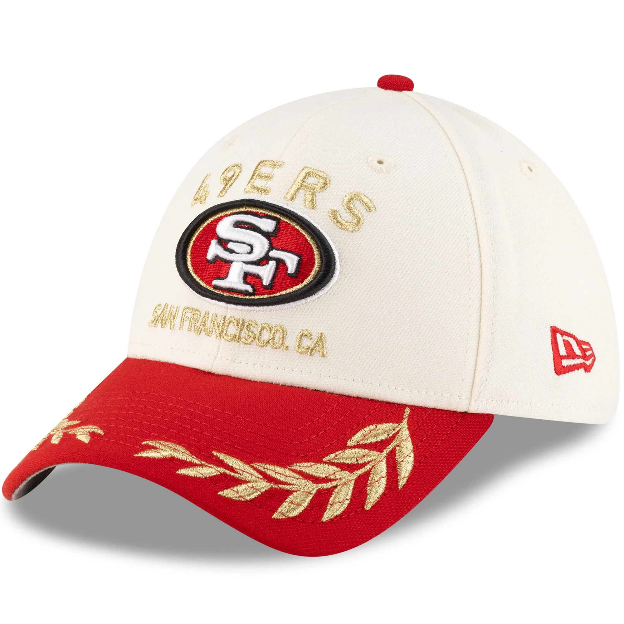 Men's San Francisco 49ers New Era 2025 NFL Draft Cream/Scarlet 39THIRTY Flex Fit Hat