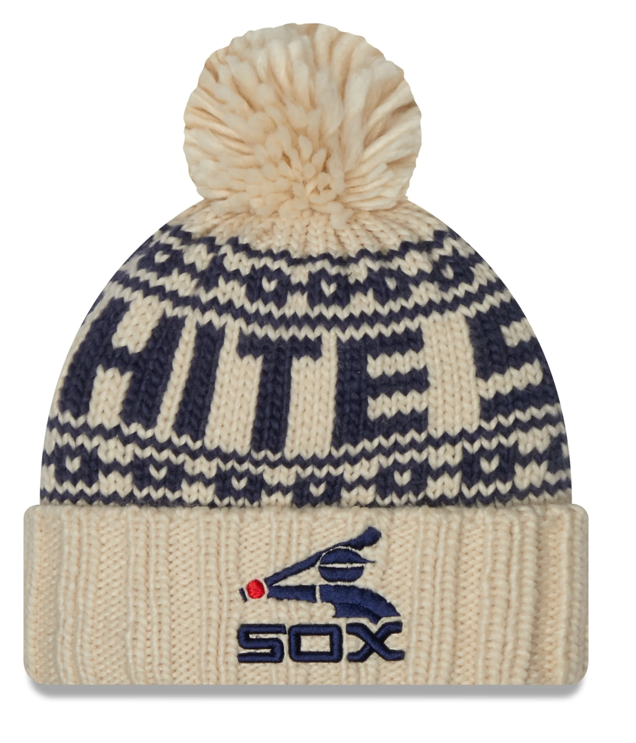 Women's Chicago White Sox Cooperstown Collection New Era Cream Knitsport Cuffed Knit Hat with Pom
