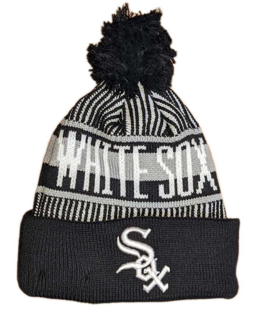 Child Chicago White Sox New Era Junior Knitstripe Black Cuffed Pom Knit Hat