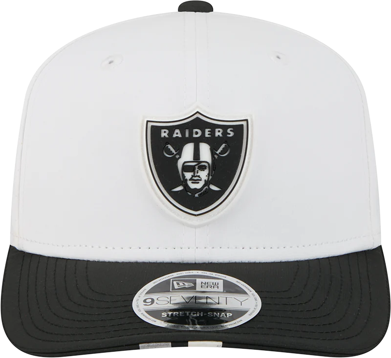 Men's Las Vegas Raiders New Era White/Black 2025 NFL Training Camp 9SEVENTY Adjustable Hat