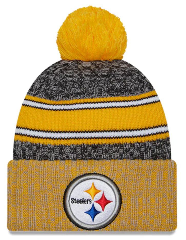Men's Pittsburgh Steelers New Era Black/Yellow 2023 Sideline Cuffed Knit Hat With Pom