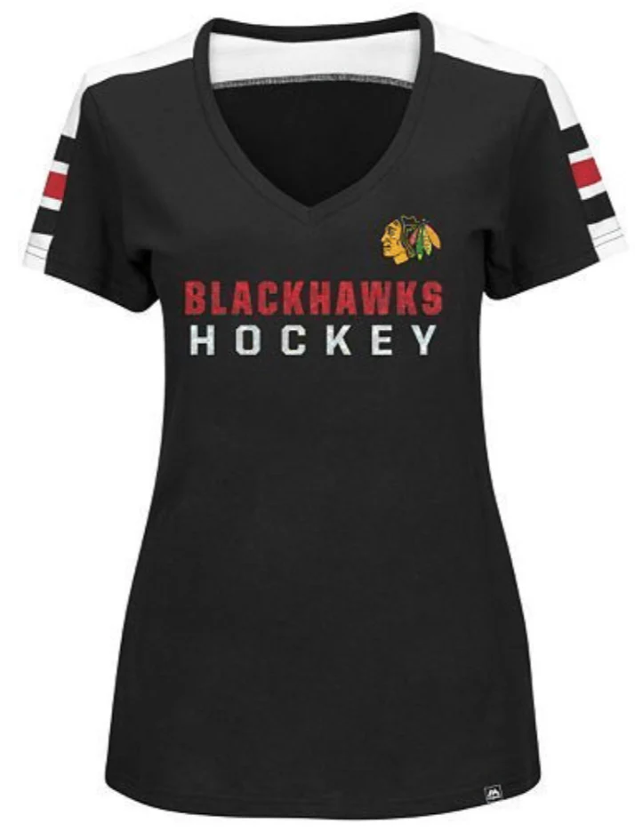 Women's Chicago Blackhawks Black Majestic Goal Cage Tee By Majestic