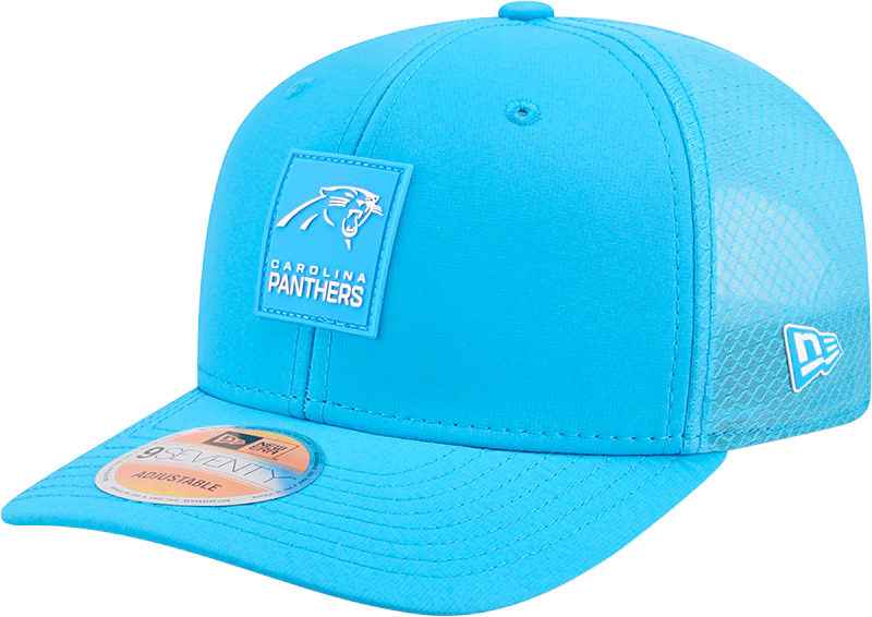 Men's Carolina Panthers New Era Teal 2025 Sideline 9SEVENTY Trucker Adjustable Hat