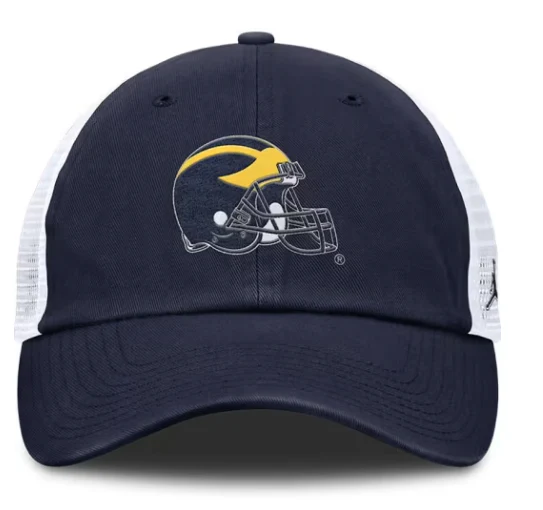 Michigan Wolverines Nike Navy Jumpman Helmet Logo Club Unstructured Adjustable Trucker Hat