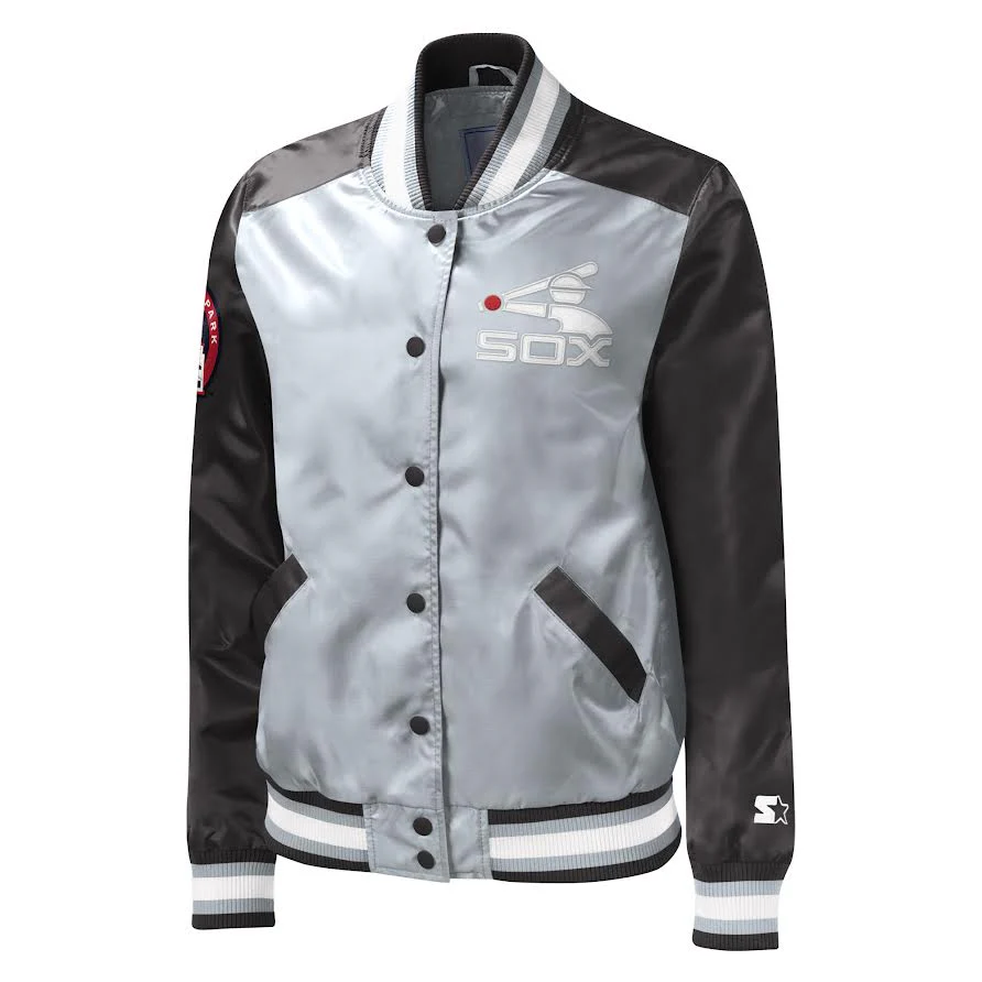 Women's Chicago White Sox Starter Cooperstown Collection Black Batterman Satin Button Down Jacket