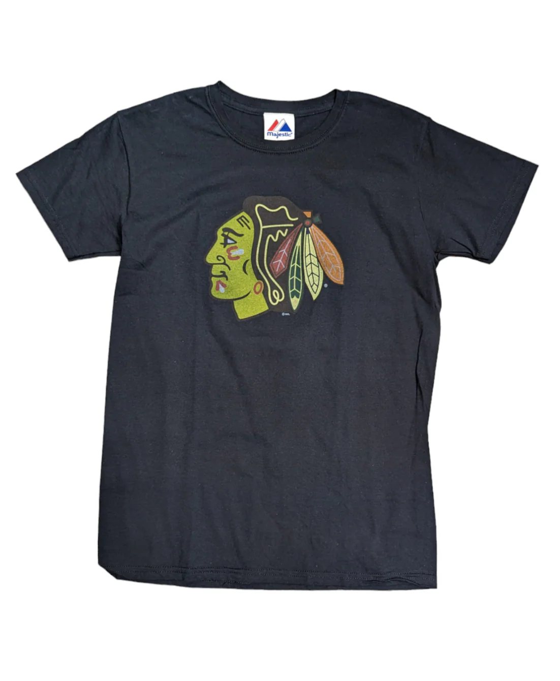 Men's Chicago Blackhawks Majestic Black Style Fit Logo Tee By Majestic
