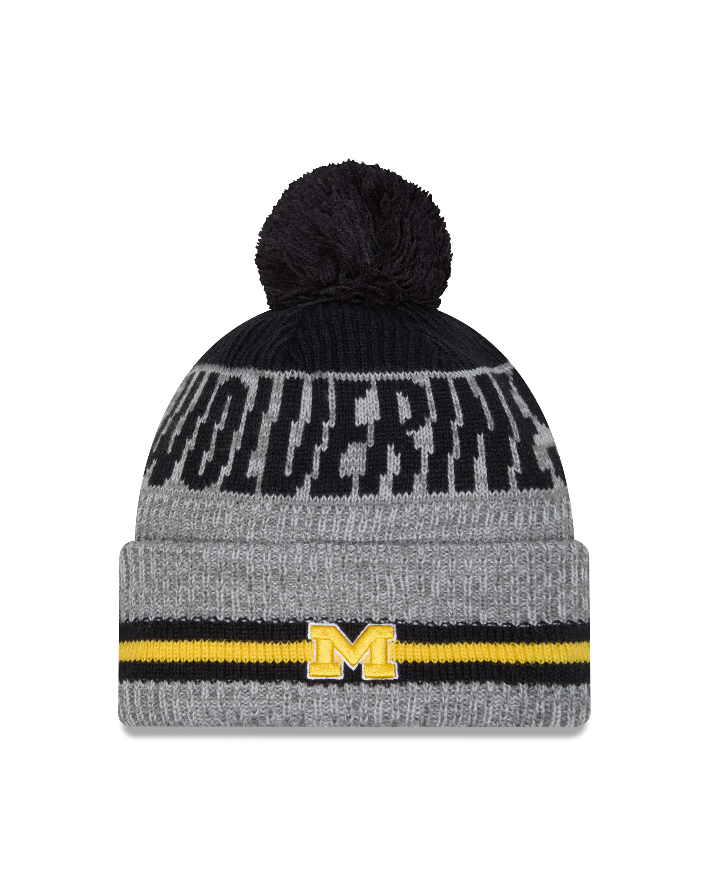 Men's Michigan Wolverines New Era Gray/Blue Runner Cuffed Pom Knit Hat