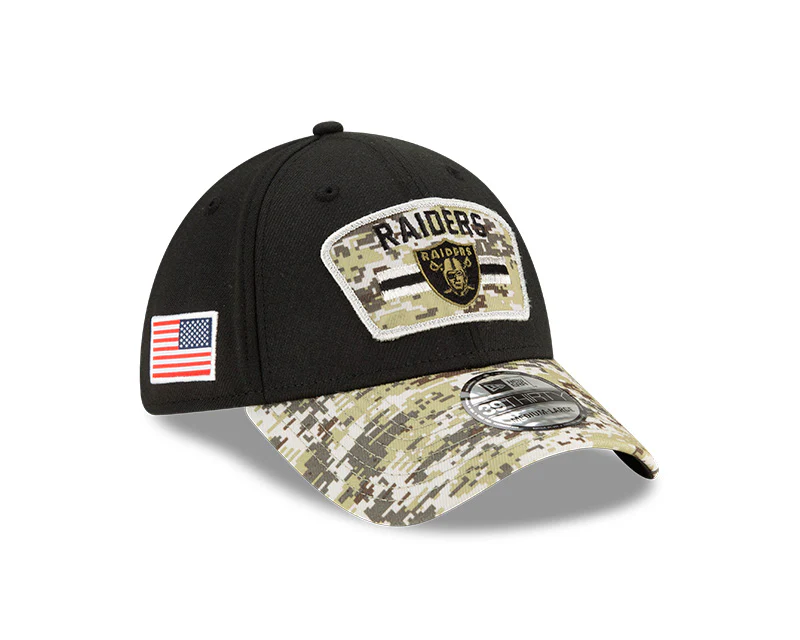 Men's Las Vegas Raiders New Era Black 2021 Salute to Service Primary Logo 39THIRTY Flex Hat