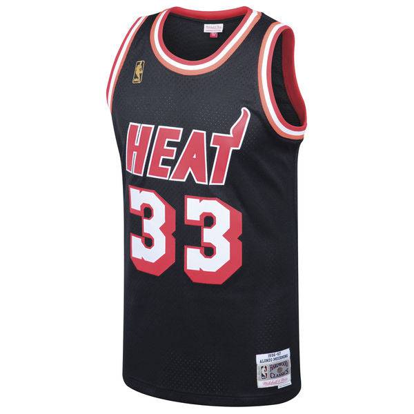 Men's Miami Heat Alonzo Mourning Mitchell & Ness Black 1996-97 Hardwood Classics Swingman Jersey