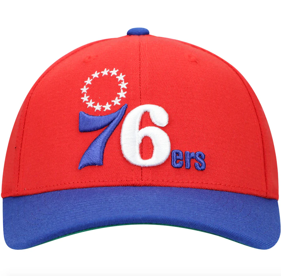 Men's Mitchell & Ness Red/Royal Philadelphia 76ers Hardwood Classics Wool Two-Tone Redline Snapback Hat