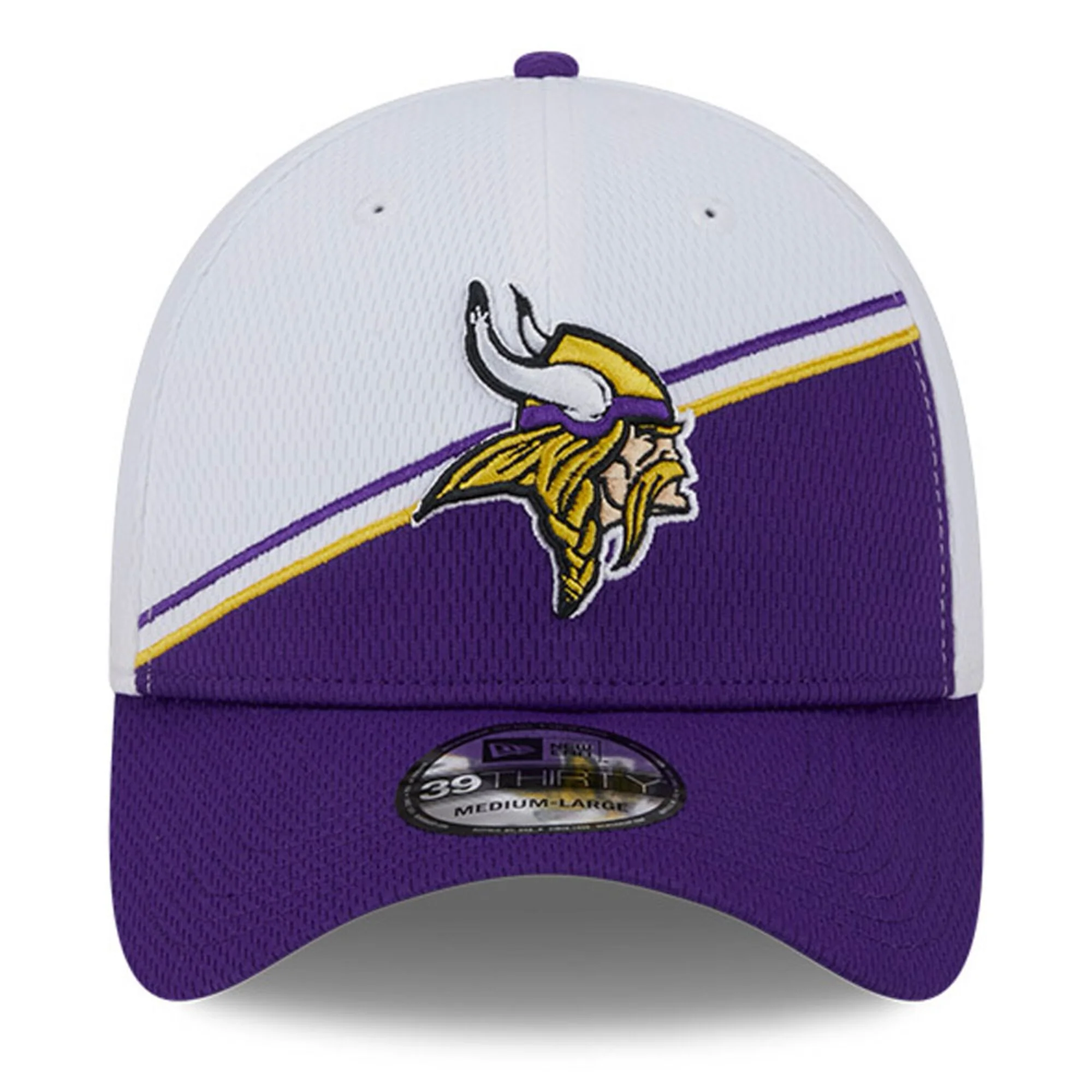 Men's Minnesota Vikings Primary Logo New Era White/Purple 2023 Sideline 39THIRTY Flex Hat