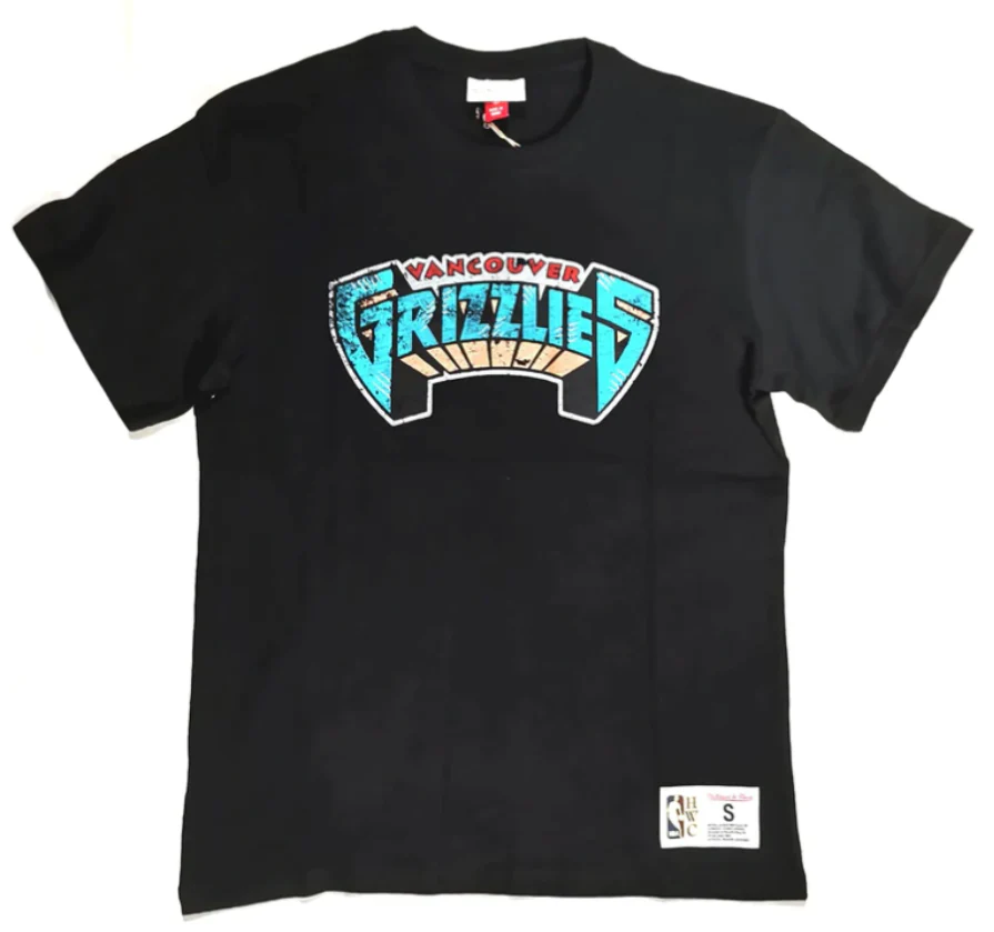 Men's Vancouver Grizzlies NBA Legendary Slub Black Tee By Mitchell And Ness