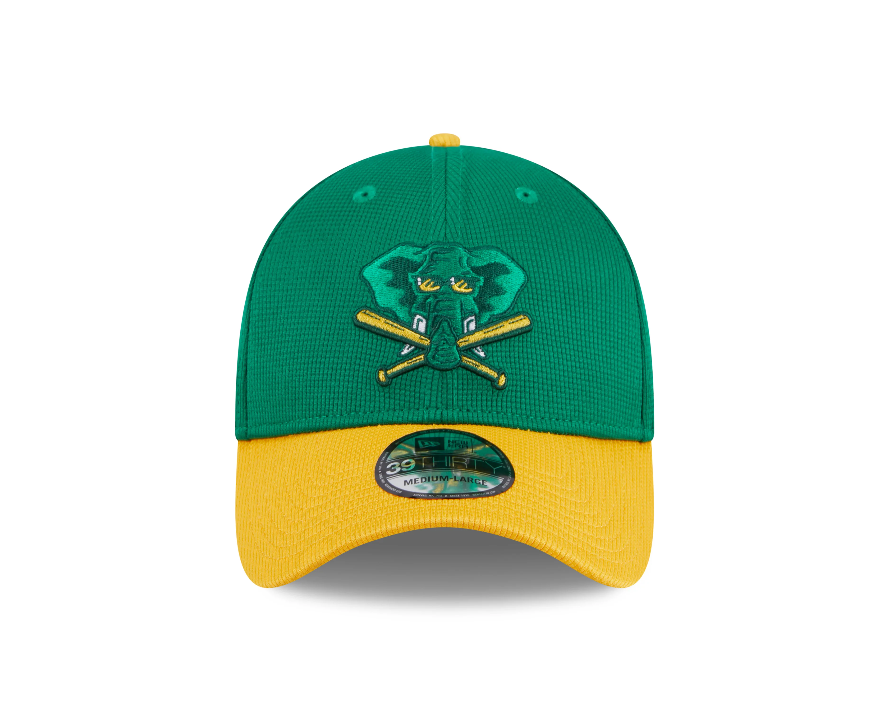 Men's Oakland Athletics New Era 2024 Batting Practice Green/Yellow 39THIRTY Flex-Fit Hat