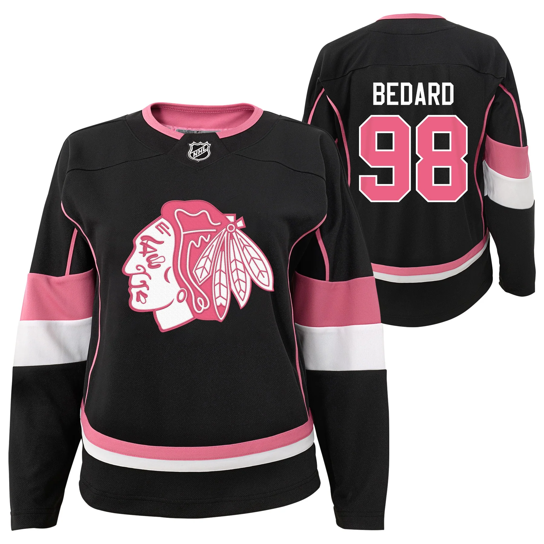 Toddler Connor Bedard Chicago Blackhawks Girls Black/Pink Fashion Jersey