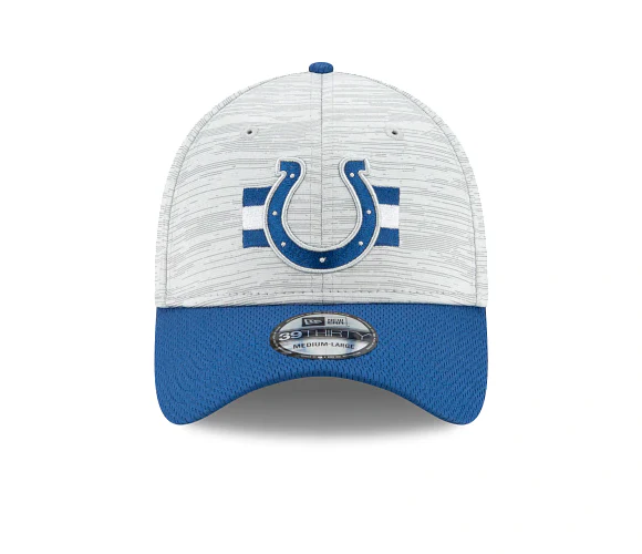 Indianapolis Colts 2021 Training Camp On Field Gray/Royal New Era 39THIRTY Flex Fit Hat