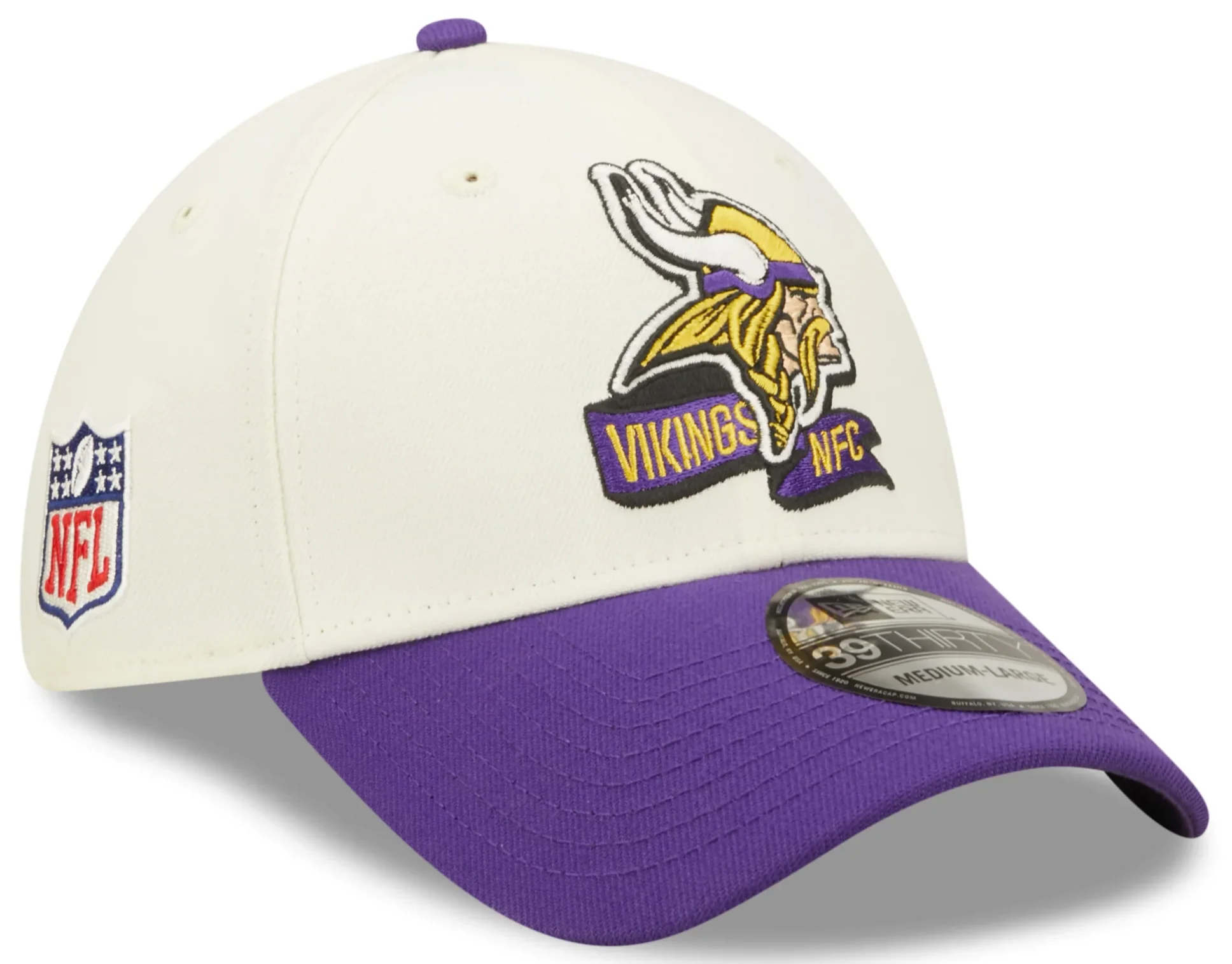 Men's Minnesota Vikings New Era Cream/Purple 2022 Sideline 39THIRTY Flex Hat