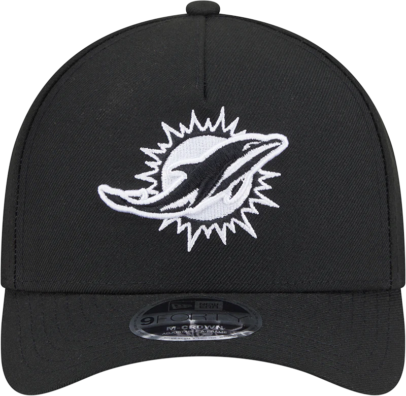 Miami Dolphins New Era Black & White Primary 9FORTY A-Frame M-Crown Adjustable Hat