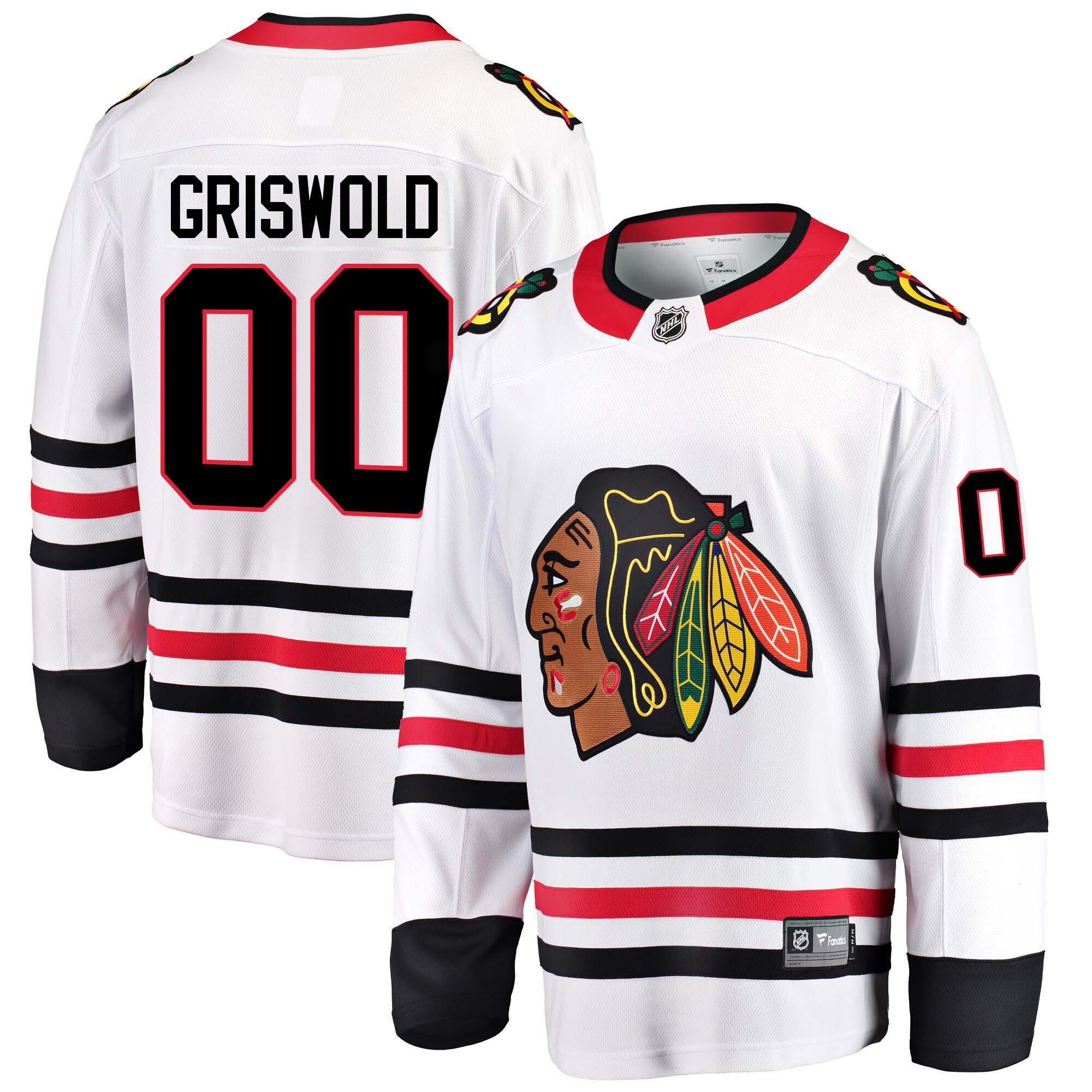 Men's Clark Griswold Chicago Blackhawks Fanatics Christmas Vacation White Breakaway Away Jersey With Authentic Pro Twill Lettering