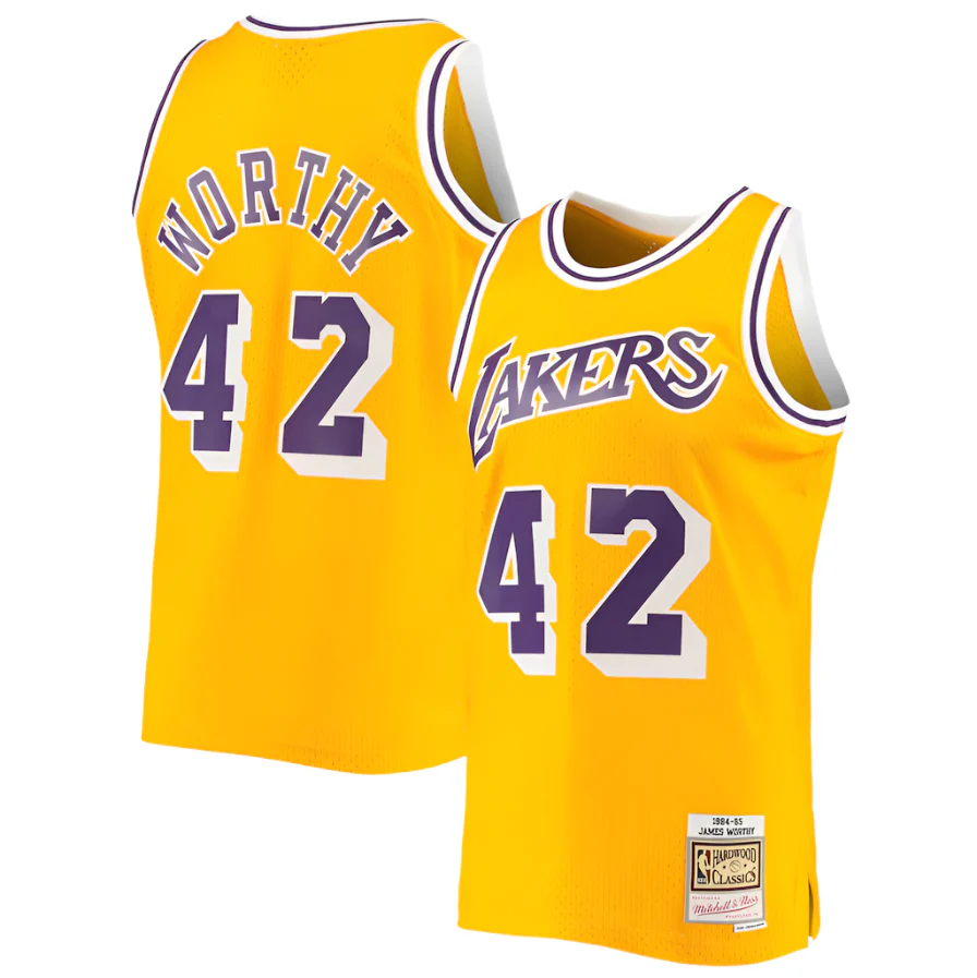 Men's Los Angeles Lakers James Worthy Mitchell & Ness Gold 1984-85 Hardwood Classics Swingman Jersey