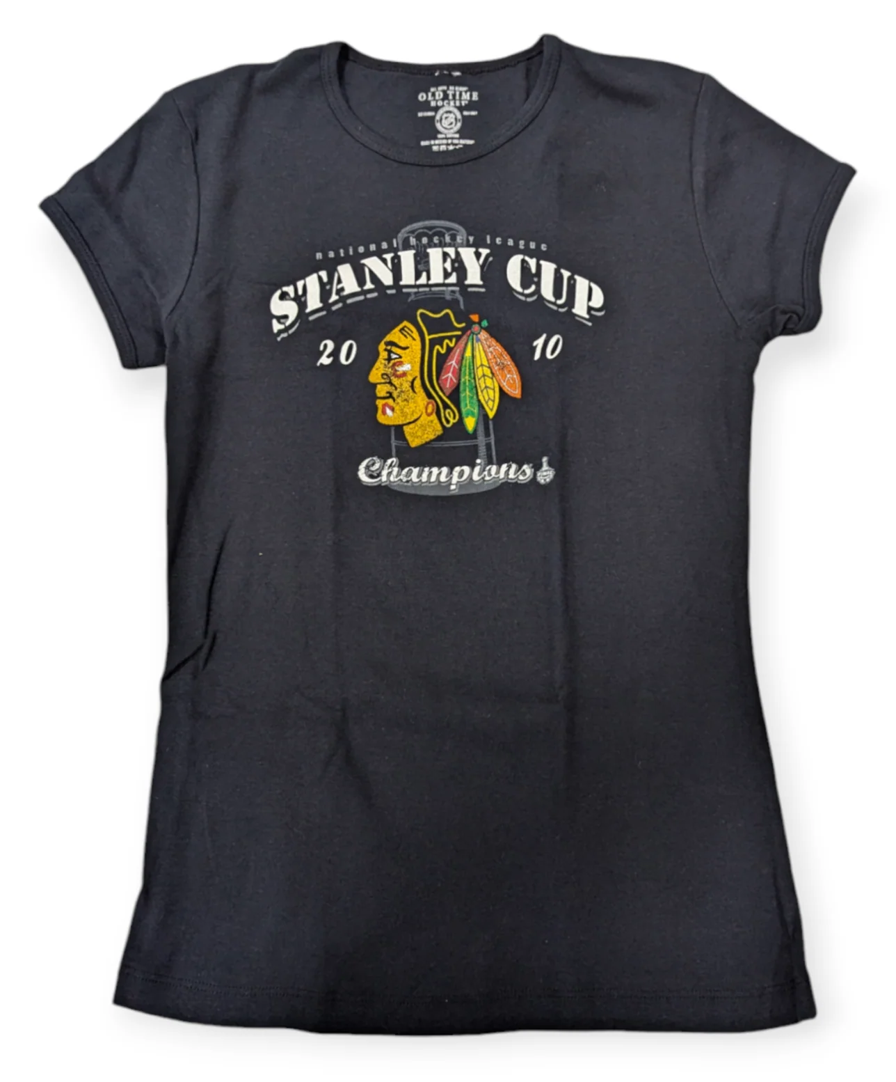 Women's Old Time Hockey Chicago Blackhawks 2010 Stanley Cup Champions Black T-Shirt