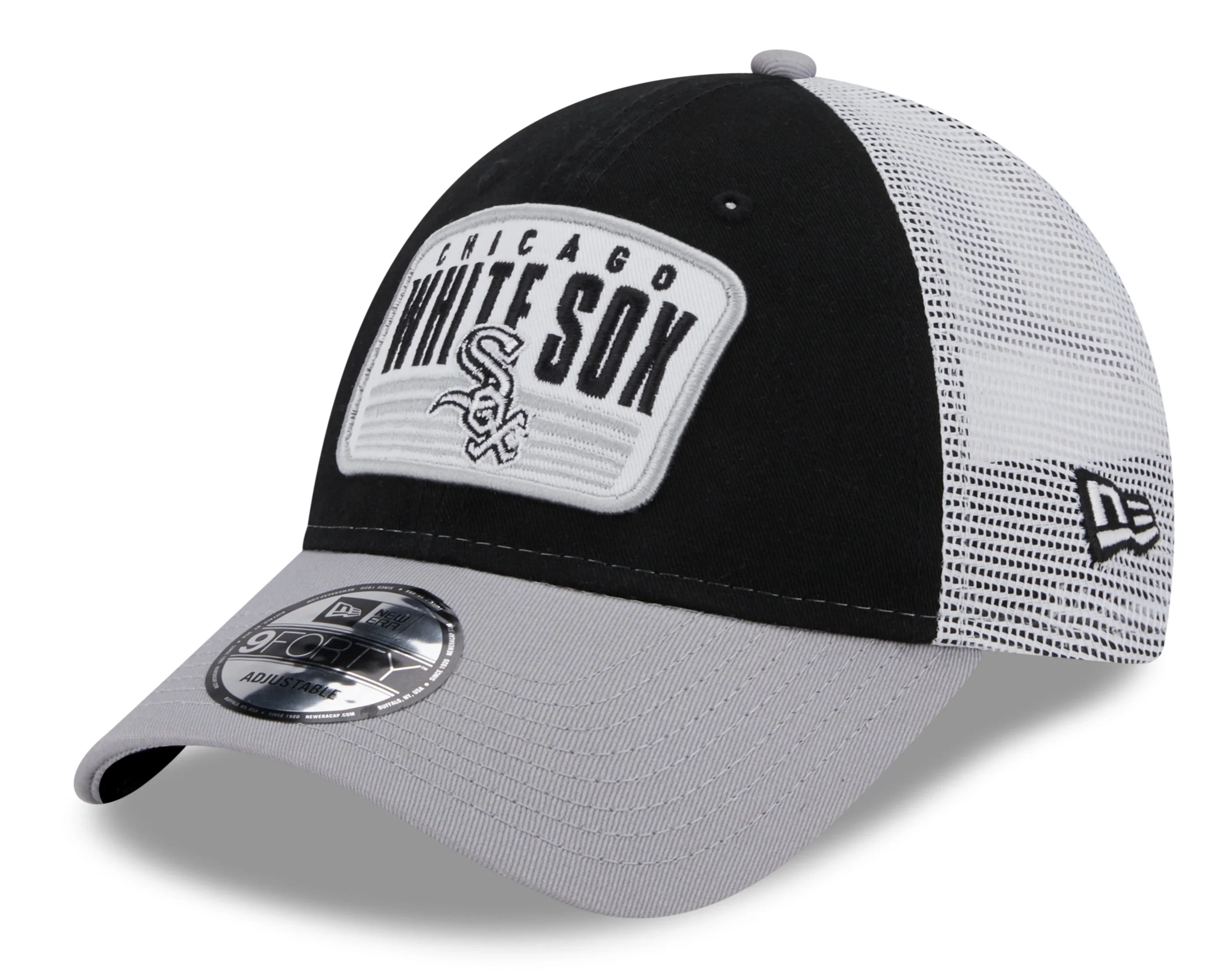 Chicago White Sox New Era 2 Tone Black/Gray Patch Trucker 9FORTY Adjustable Hat