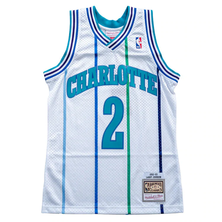 Men's Mitchell & Ness Larry Johnson Charlotte Hornets White 1992-93 Hardwood Classics Swingman Jersey