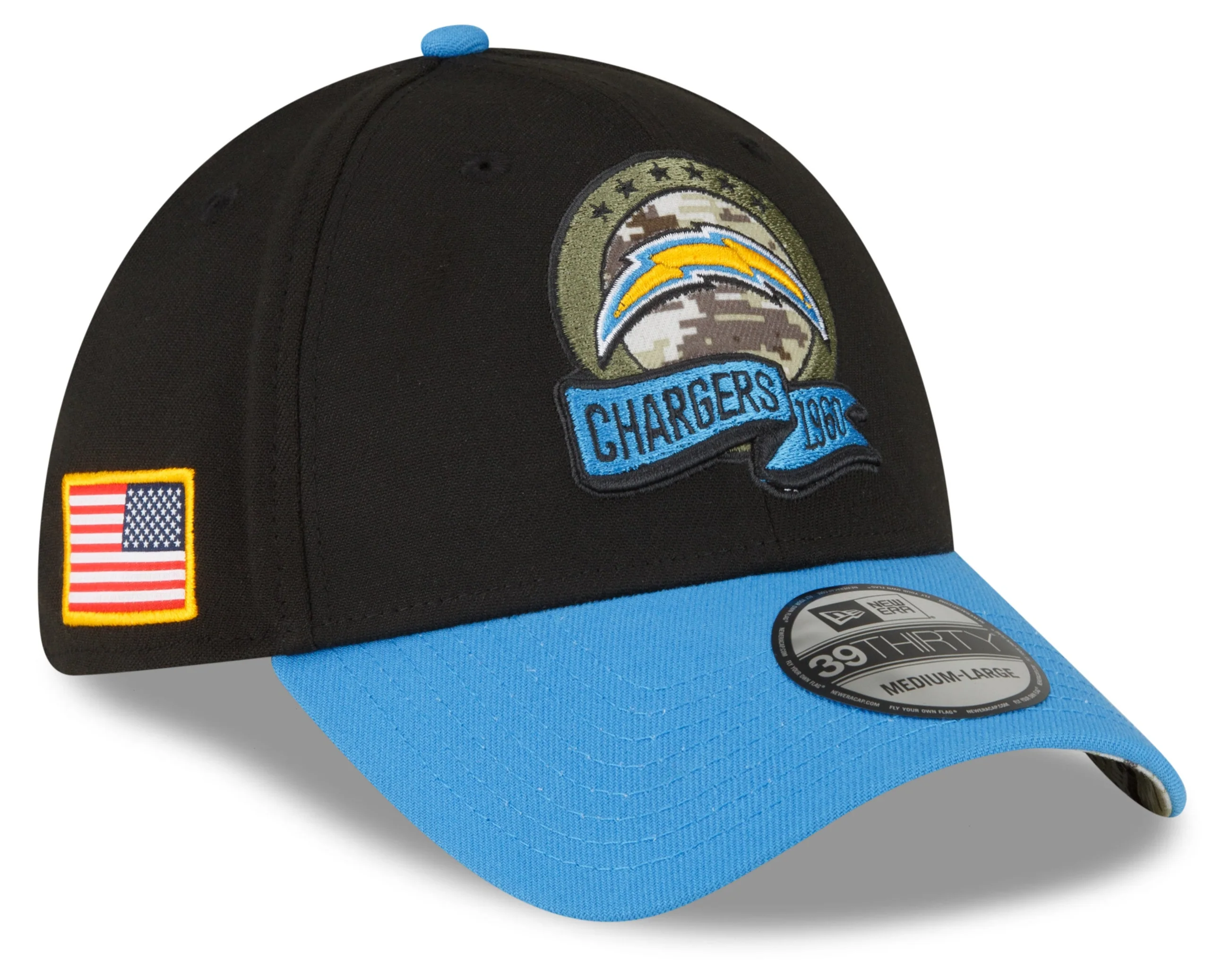Men's Los Angeles Chargers New Era Black 2022 Salute to Service 39THIRTY Flex Hat