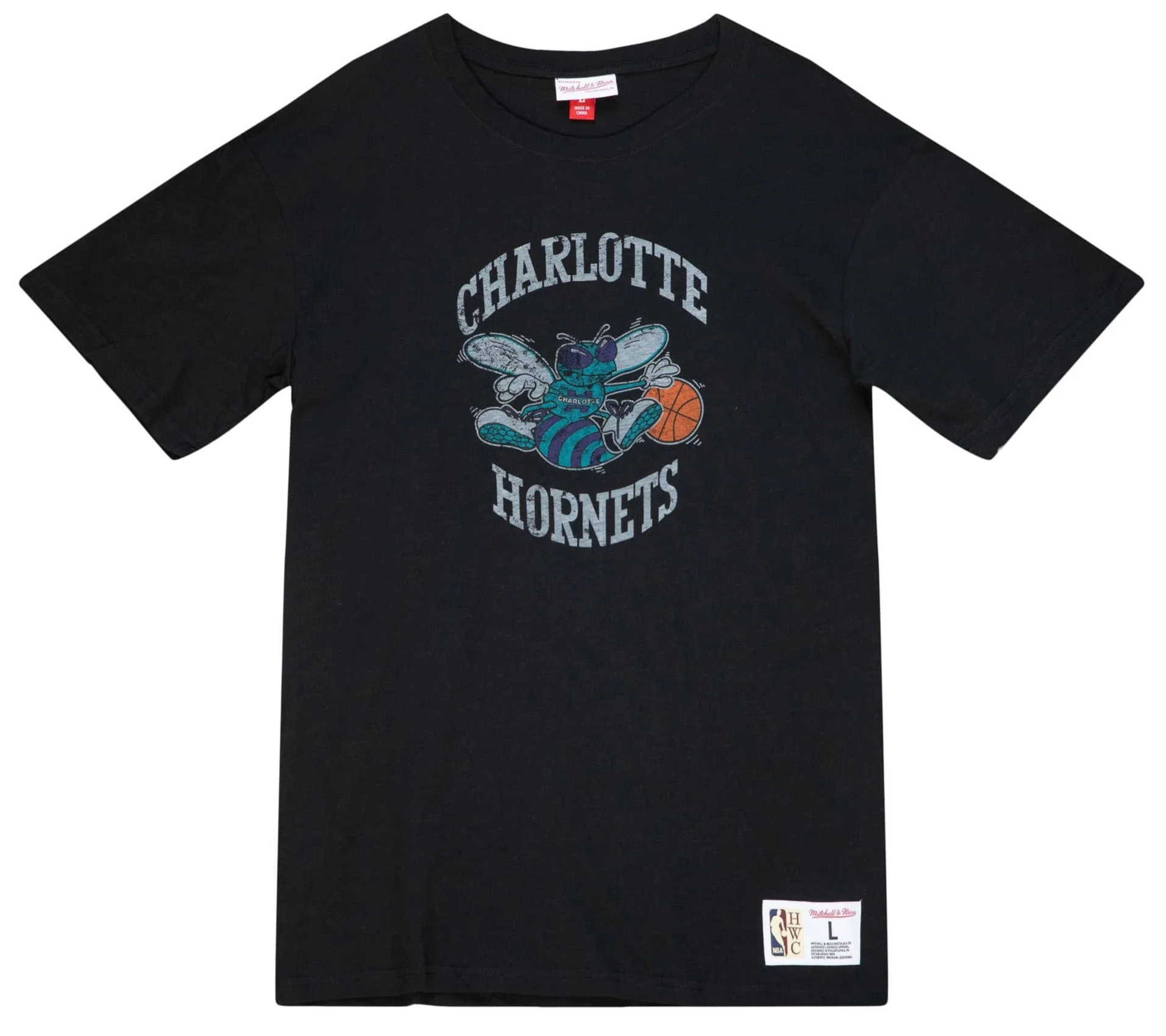 Men's Charlotte Hornets NBA Legendary Slub Black Tee By Mitchell And Ness