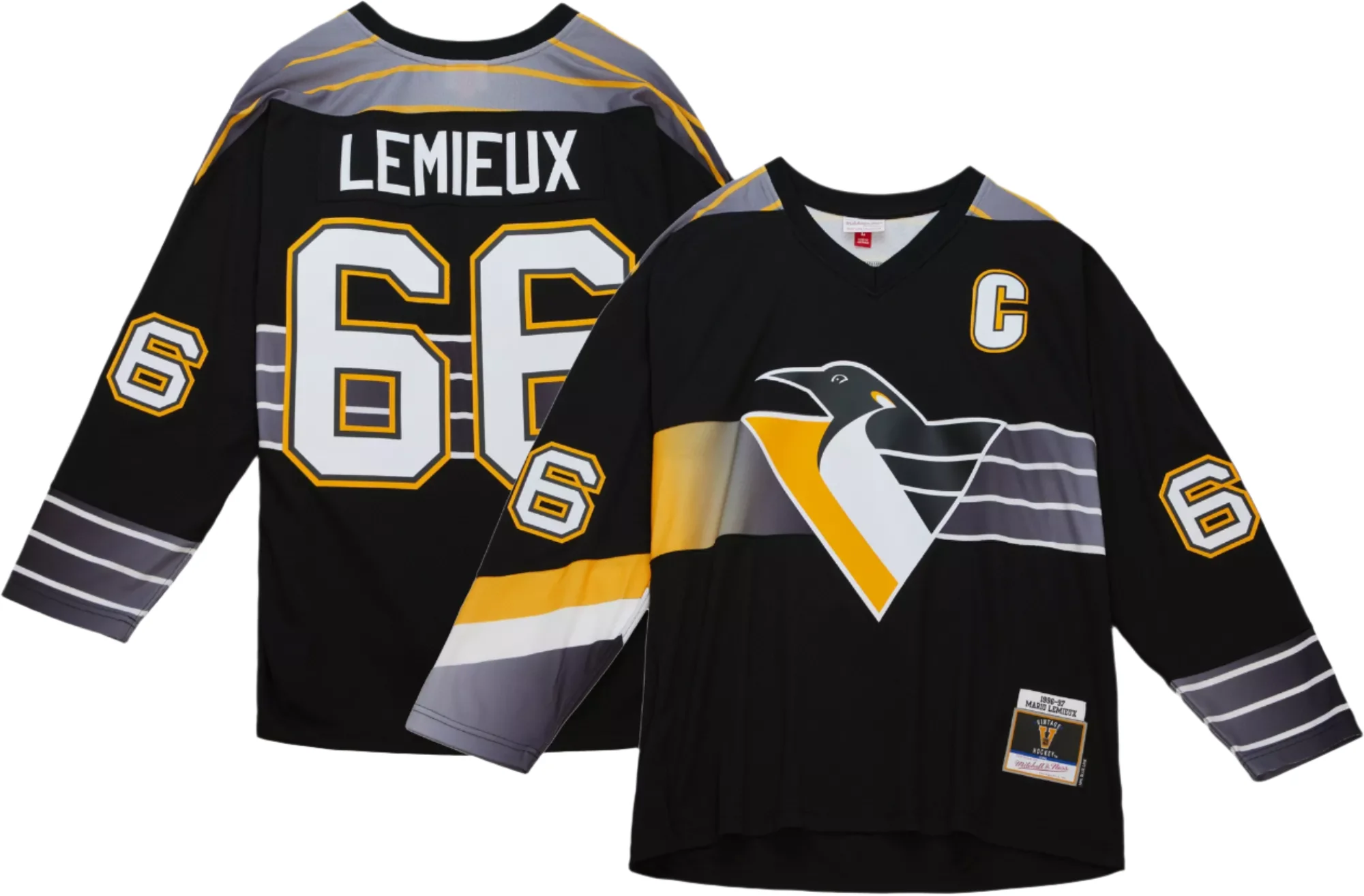 Mario Lemieux Pittsburgh Penguins Mitchell & Ness 1996/97 Captain Patch Blue Line Player Jersey - Black