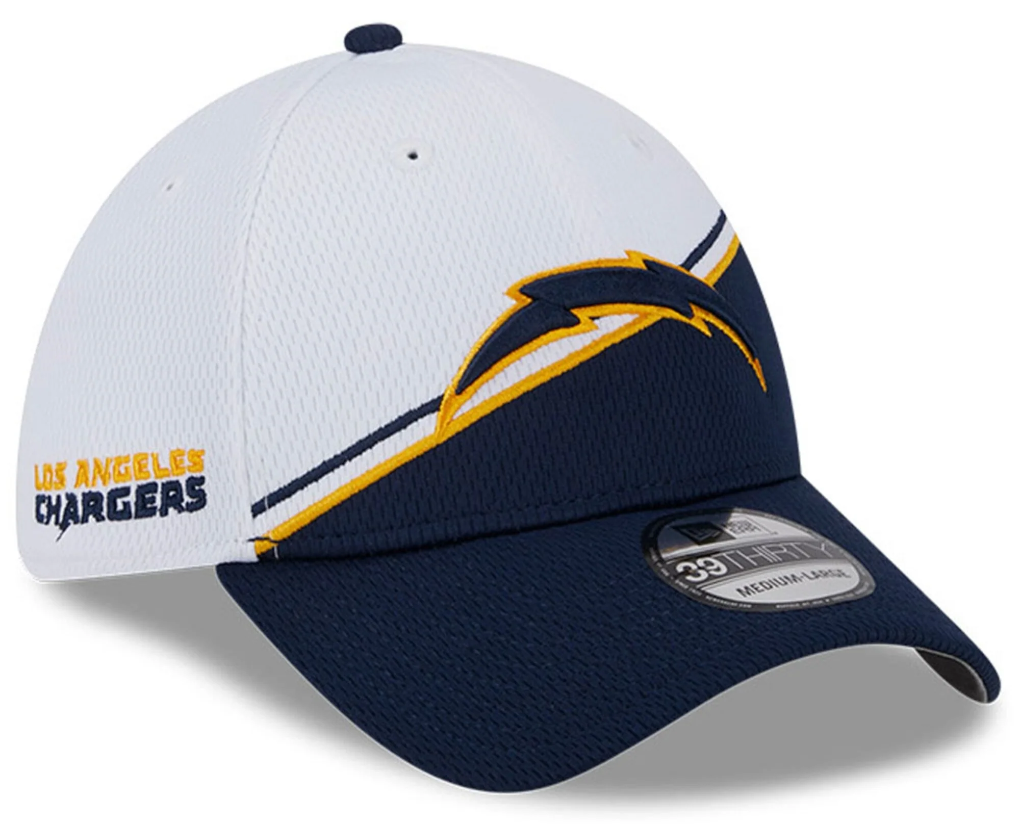 Men's Los Angeles Chargers Primary Logo New Era White/Navy 2023 Sideline 39THIRTY Flex Hat