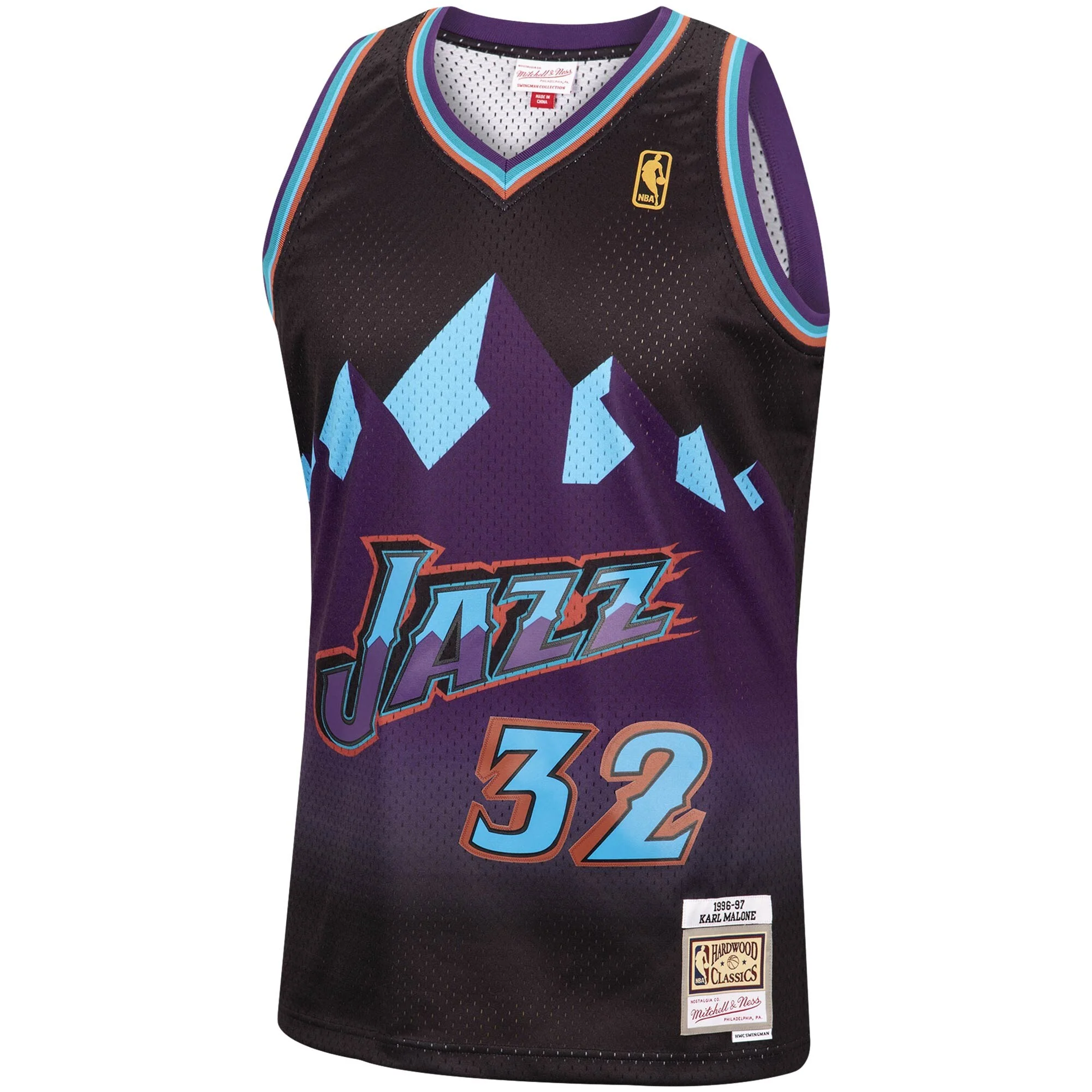 Men's Mitchell & Ness Karl Malone Black Utah Jazz 1996-97 Hardwood Classics Reload Swingman Jersey